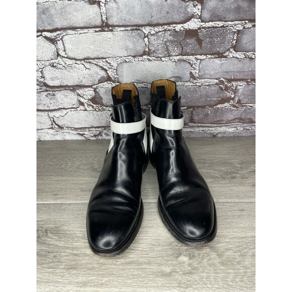 BALENCIAGA Black White Leather Calfskin Chelsea Buckle Ankle Boots Women 37EU/6M - Picture 15 of 16